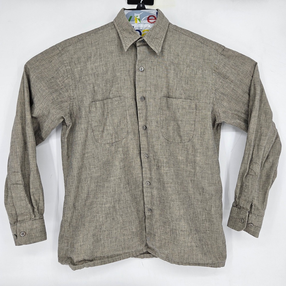 Vintage Countess Mara Shirt Mens Medium Button‎ Up Linen Blend Long Sleeve Gray
